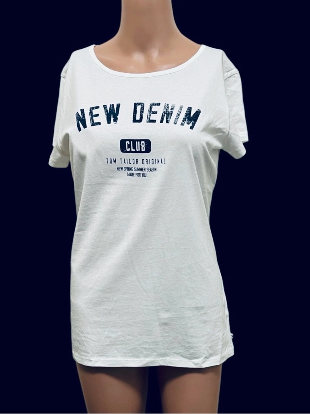 TOM TAILOR GRAPHIC T-SHIRT NEW DENIM CLUB WOMEN SHORT SLEEVE WHITE COLOR MEDIUM